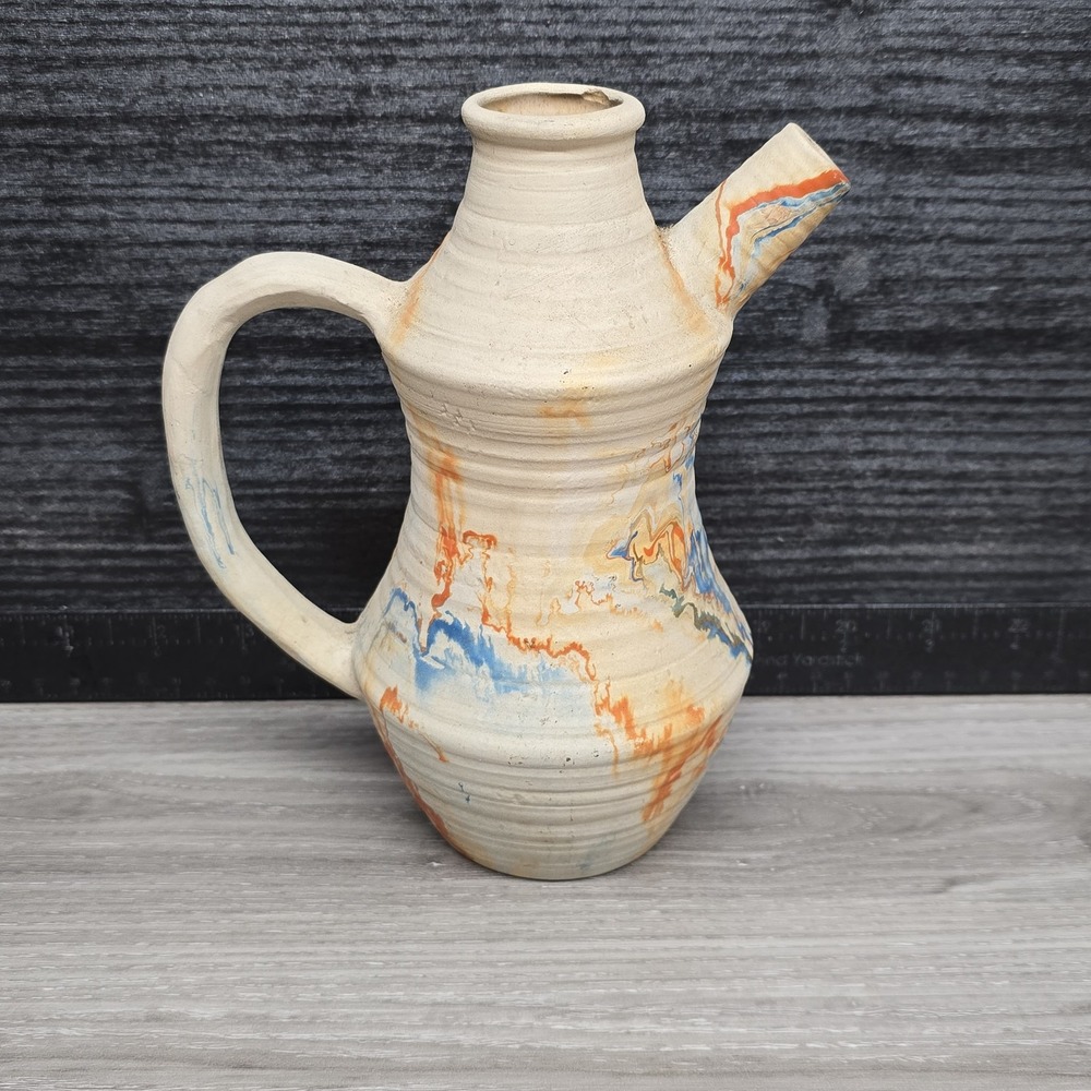 Vintage Nemadji Pottery American Indian Vessel Pitcher Glazed Inside 7.5 x6" USA